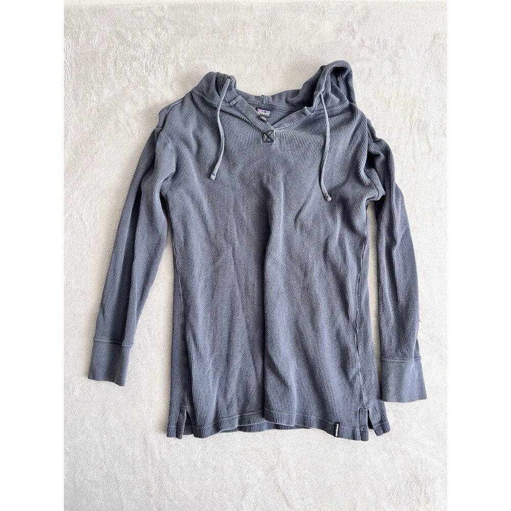 Patagonia Womenโs Waffle Knit Hooded Tunic Top Blue Small Gorpcore Athleisure